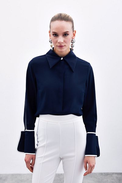 Sateen Cămașă clasică cu manșetă contrastantă - bleumarin