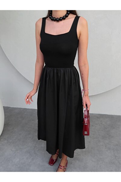 ESRAHELVACI Zero Sleeve Midi Flared Skirt Dress