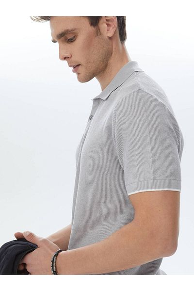 Kip Gray Polo Collar Jacquard Knitwear