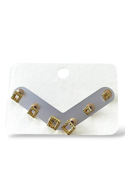 TAKIŞTIR Gold Color Stone Detailed 6-Piece Earring Set