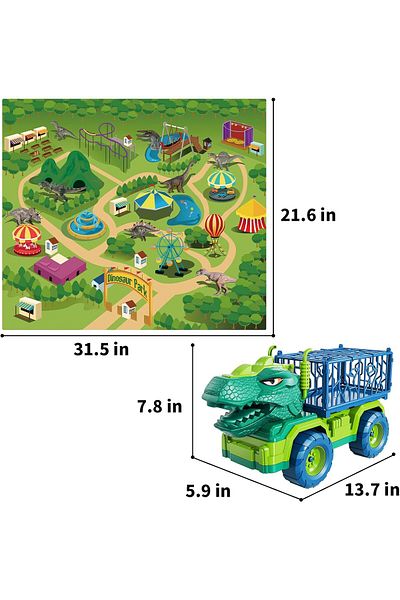 COOYA Truck Toys, Tyrannosaurus Transport  Carrier Truck with 8 Dino Figures, Activity Play Mat, Dinosaur