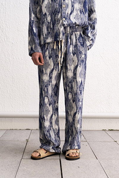GIESTO Relaxed Cut Patterned Navy Blue Trousers