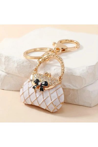 Choice White New Creative Cute Rhinestone Metal Keychain, Mini Handbag Keychain for Women and Girls Car Int