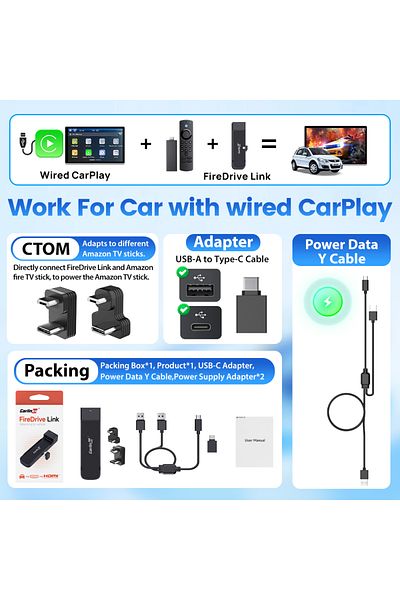 Choice Brands Genuine FireDrive Link Carlinkit FireDrive Link Convert Wired CarPlay to HDMI for Fire TV Sti