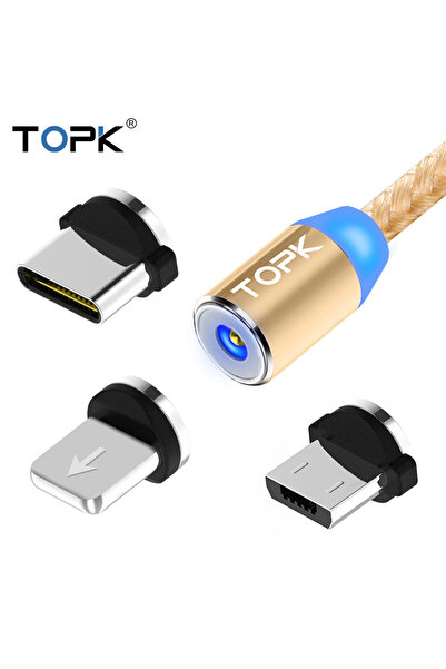 Choice كابل شحن مغناطيسي ذهبي 3 في 1 بطول 2 متر (6.6 قدم) من TOPK شاحن هاتف م...
