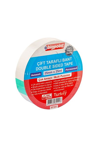 Bigpoint |   Double-Sided Hotmelt Tape, 25 mm X 25 M, Ideal for All Surfaces