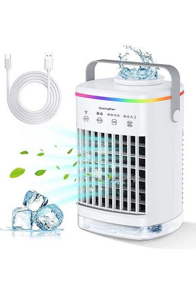 COOYA Air Cooler 3 IN 1, Portable Desktop, with 4 Wind Speed & LED Light, 2 Cool Mist & 2-8H Timer