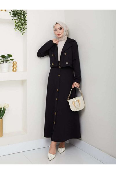 ESLEMNUR Biker Jacket Skirt Suit Button Detail
