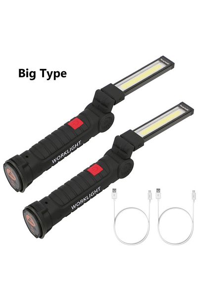 Coquimbo 2 pcs Big Type New Portable COB LED Flashlight USB Rechargeable Work Light Magnetic Lanterna Hanging