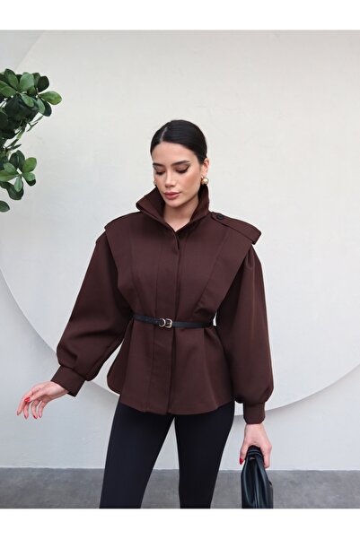 ESRAHELVACI Bitter hnedá dizajnová bunda s opaskom