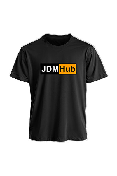 JDM Унісекс чорна JDM HUB велосипедна коміркова бавовняна oversize футболка-б...