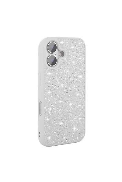 noktaks Compatible for iPhone 16 Plus - Case Glossy Rhinestone Design Protective Diamond Cover - White - T35967