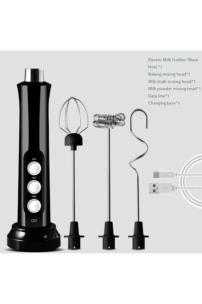 Choice black Wireless Milk Foam USB Rechargeable Handheld Electric Foam Maker 3 Speeds for Latte Cappuccino