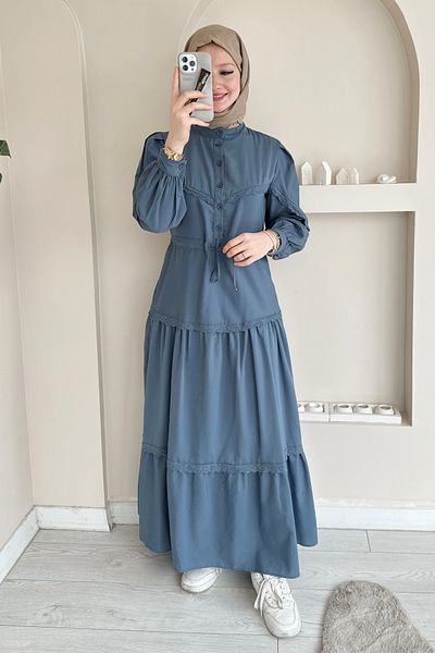 ButikMoor Mo334 Lace Judge Collar Indigo Dress