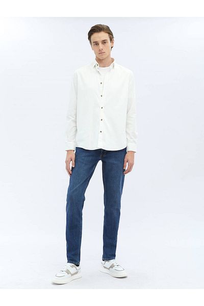Kip White Corduroy Regular Fit Woven Velvet Casual 100% Cotton Shirt