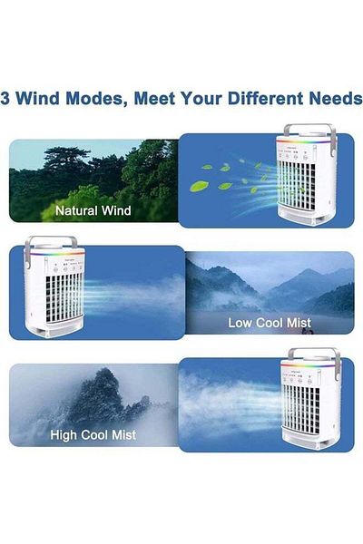 COOYA Air Cooler 3 IN 1, Portable Desktop, with 4 Wind Speed & LED Light, 2 Cool Mist & 2-8H Timer