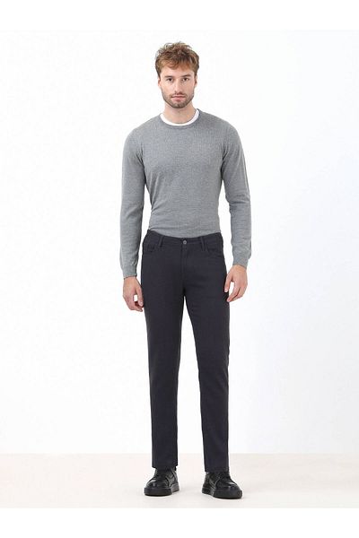 Kip Anthracite Woven Slim Fit Casual Cotton Blended Trousers