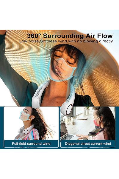 COOYA 3 Speed Adjustments Rechargeable, USB Powered, Hands Free Bladeless, Portable Neck Fan (White)