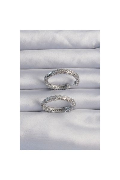 Skygo Brass Silver Color Zircon Stone Motif Hoop Earrings - Tj-Bkp9282