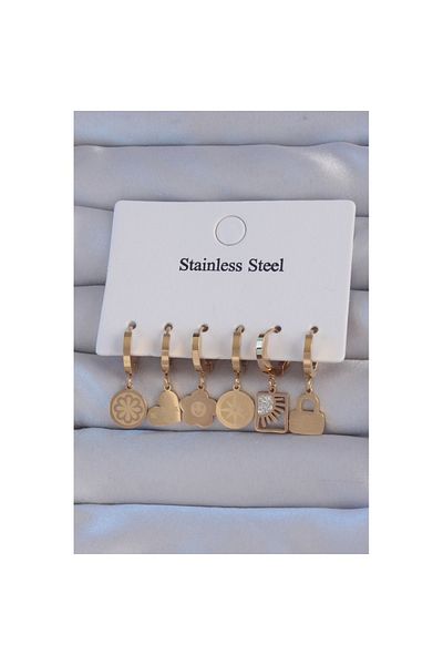 Skygo 316L Steel Gold Color Zircon Stone Flower Figured Heart Model Hoop Earring Set - Tj-Bkp9154