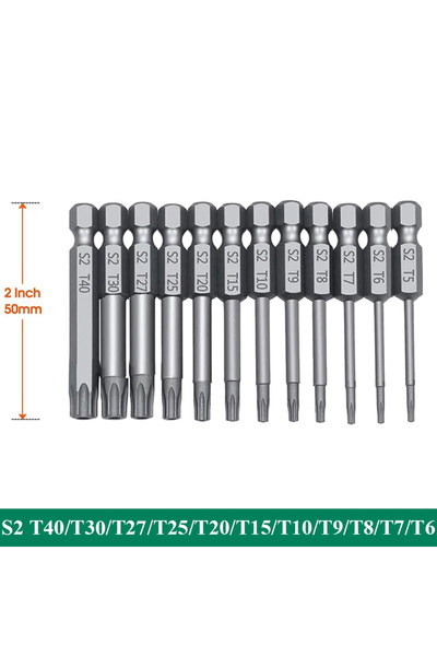 Choice مجموعة مفكات براغي توركس ذات رأس أمان، 12 قطعة، طول 50 مم، ساق سداسية ...