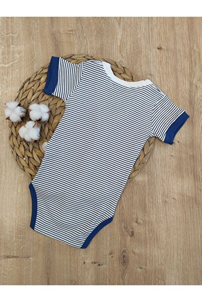 Tomuycuk Stylish Blue Striped Bow Tie Bodysuit for Baby Boy - Short Sleeve, 100% Cotton Summer Baby Bodysuit