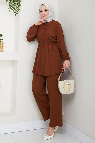 hafsamina Judge Collar Shirt Double Suit, Brown Hm2688