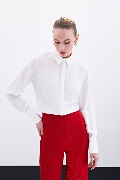 Sateen Shirt with Bead Accessories - Ecru