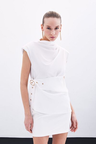 Sateen Ecru Belted Tank Top