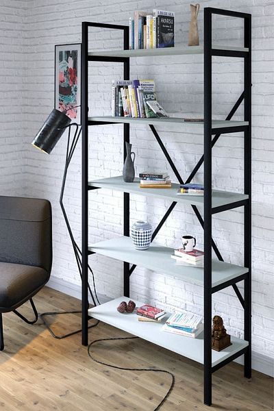 Ceramical Ktp 5 Tier Bookcase , Industrial Style Bookshelf For Living Room, Home Office - 90x180 Cm - White
