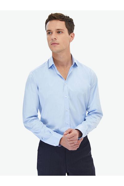 Kip Blue Plain Regular Fit Woven Classic 100% Cotton Shirt