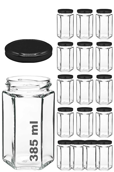 Afracam 385 ml Metal Kapaklı Altıgen Bal Kavanozu 385 Cc Şeffaf Hexagon Kavanoz 16 Adet (500 Gr Bal Alır)