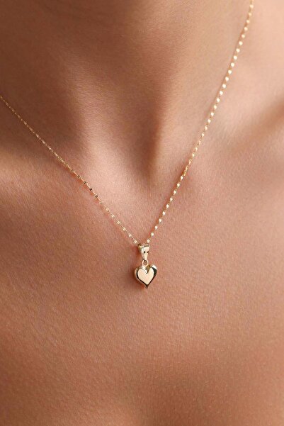 Bayar Gold 14 Ayar Altın Aynalı Zincir Kalp Kolye 1 mm