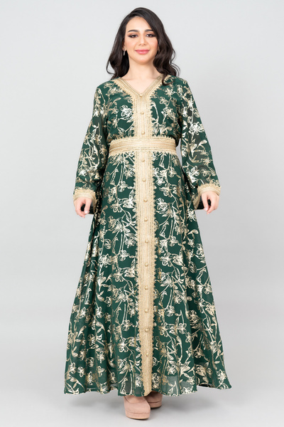 IKKXA جلابية عصرية مطبوعة بالدانتيل