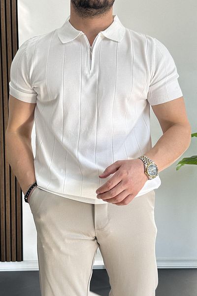 Edwox Ανδρικό μπλουζάκι με μισό φερμουάρ Polo Neck White Edw257
