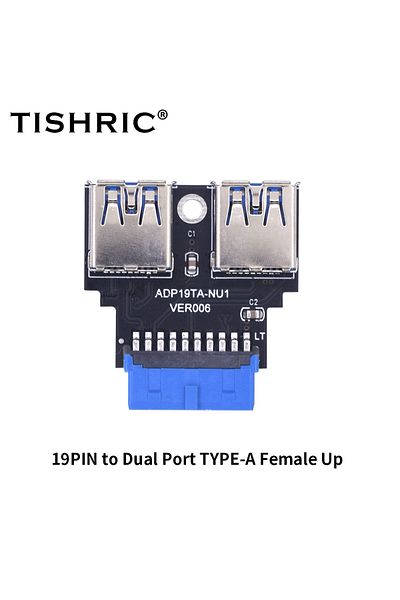 TISHRIC محول من 19 سنًا إلى USB 3.0 من النوع C، رأس داخلي إلى محول USB 3.1/3.2 من النوع C لأجهزة الكمبيوتر الشخصية