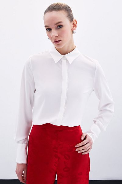 Sateen Πουκάμισο με Αξεσουάρ Bead - Ecru