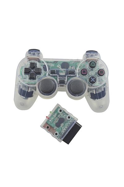 KEKEGAME Transparent White Wireless Controller 2.4G Gamepad Dual Vibration Joystick for PS2 Console Joypad US