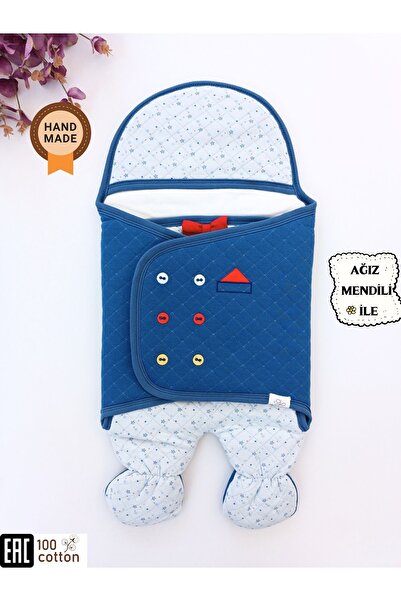 Tomuycuk بطانية وحقيبة نوم للأطفال باللون الأزرق - قماط خارجي مصنوع من القطن بنسبة 100%