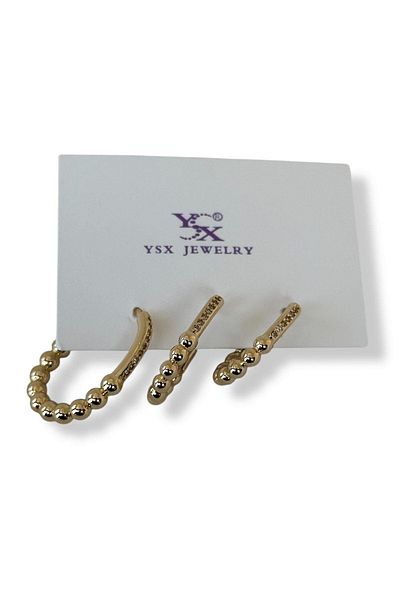 TAKIŞTIR Gold Color Hoop 3-Piece Ysx Earring Set