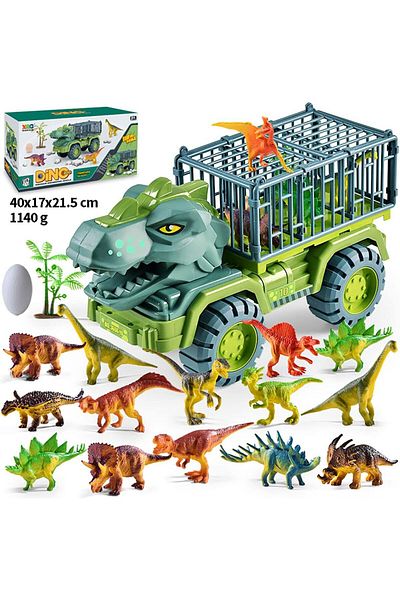 COOYA Dinosaur Truck Toys, Transport Car Carrier Truck with 15 Dino Figures, Dino Eggs and Trees