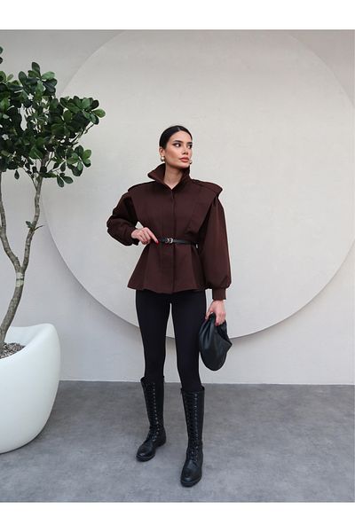 ESRAHELVACI Горчиво кафяво дизайнерско яке с колан
