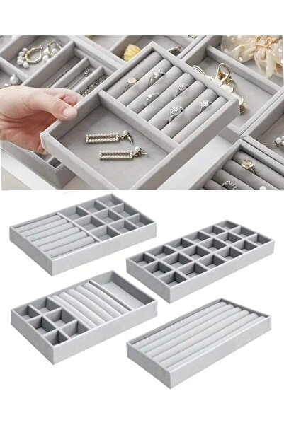 Mucha 4 Parça Lüks Takı Aksesuar Düzenleyici Kadife Kutu Çok Amaçlı Çekmece İ...