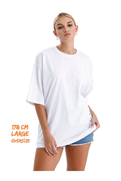 pxm Total 5 Pieces Plain Unprinted 100% Cotton Unisex Oversize T-Shirt White
