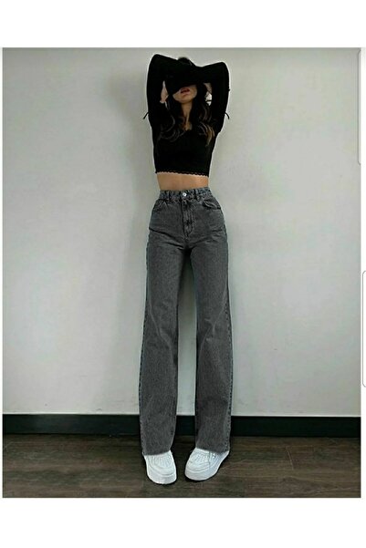 Ramrod Talu Ash Grey Snow Lycra Super High Waist Loose Jeans Palazzo Pants