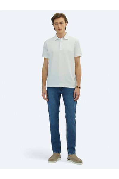 Kip White Plain Polo Neck 100% Cotton T-Shirt