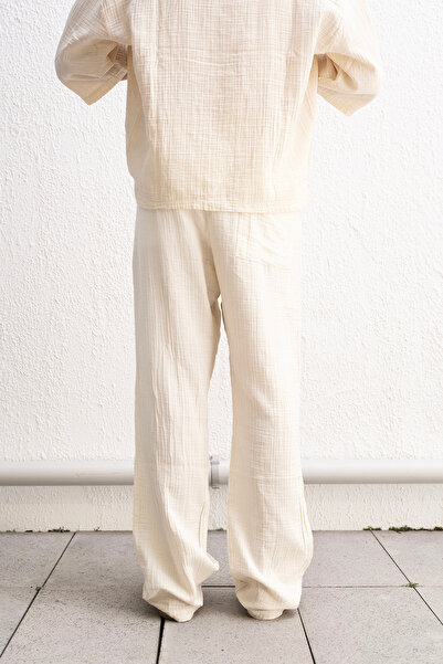 GIESTO DÖKÜMLÜ BAĞCIK DETAYLI BEJ PANTOLON