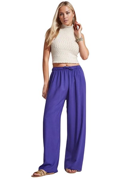 Cassime High Waist Wide Leg Purple Viscose Women's Summer Pants