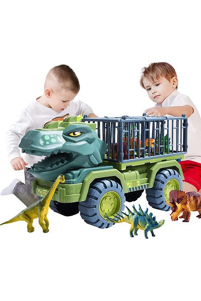 COOYA Dinosaur Truck Toys, Transport Car Carrier Truck with 15 Dino Figures, Dino Eggs and Trees