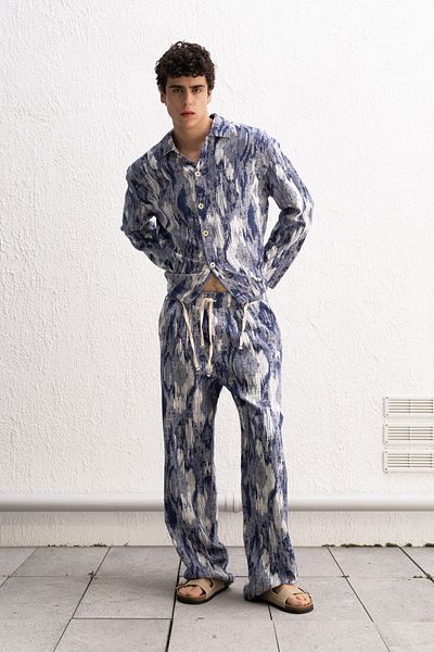 GIESTO Relaxed Cut Patterned Navy Blue Trousers